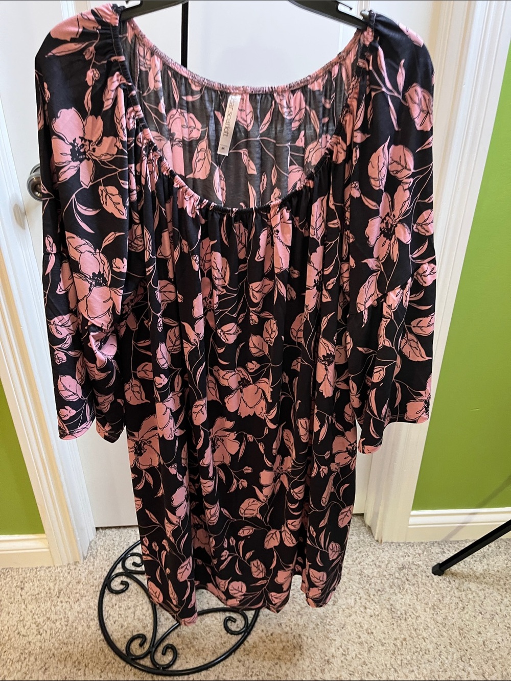 NWOT Dear Scarlett Black Floral Dress with Pink Bloom Print
